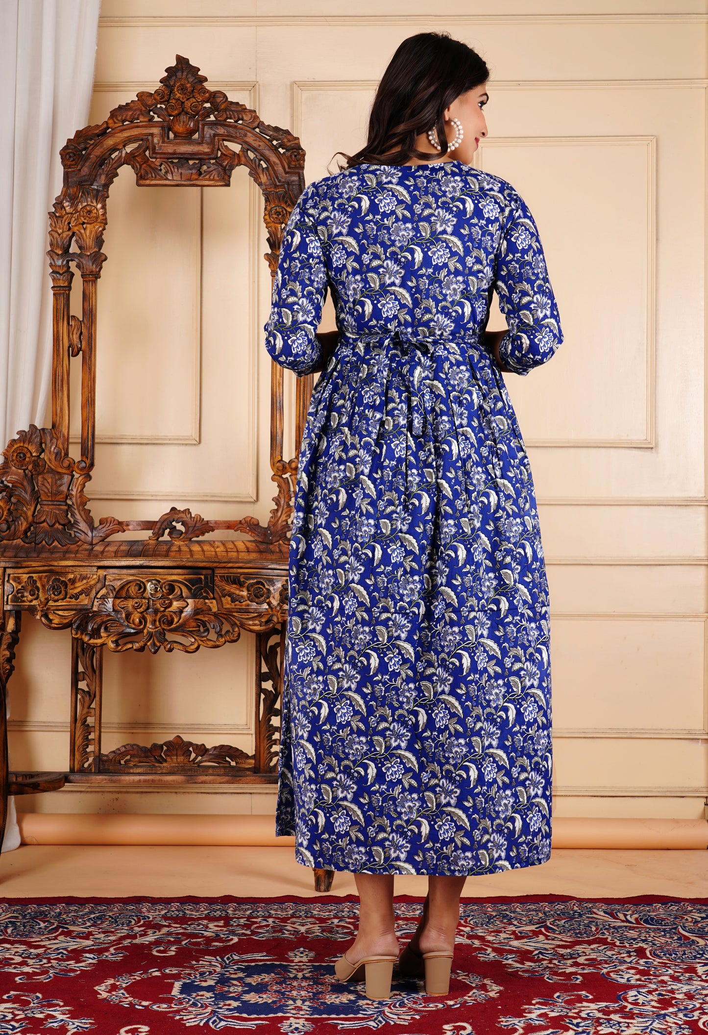 Royal Blue Floral Print Maternity Gown