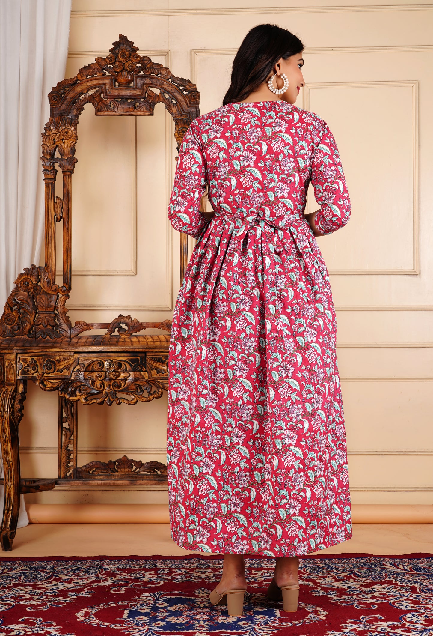 Red Floral Print Maternity Gown