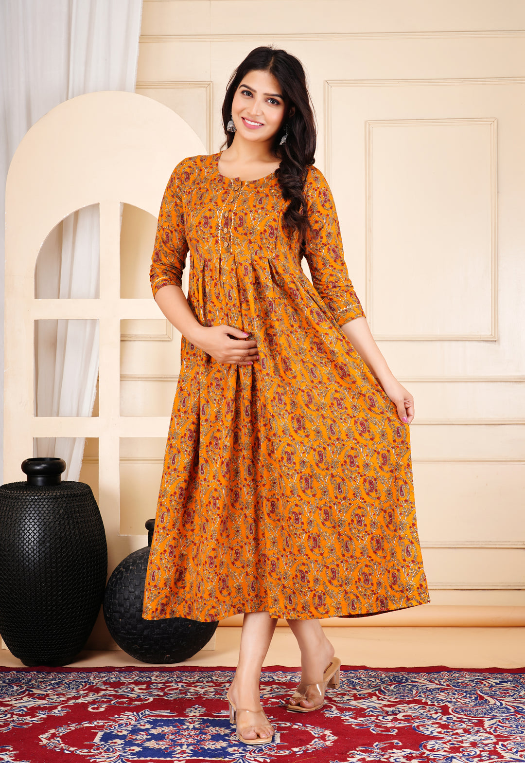 Dark Brown Floral Print Maternity Dress