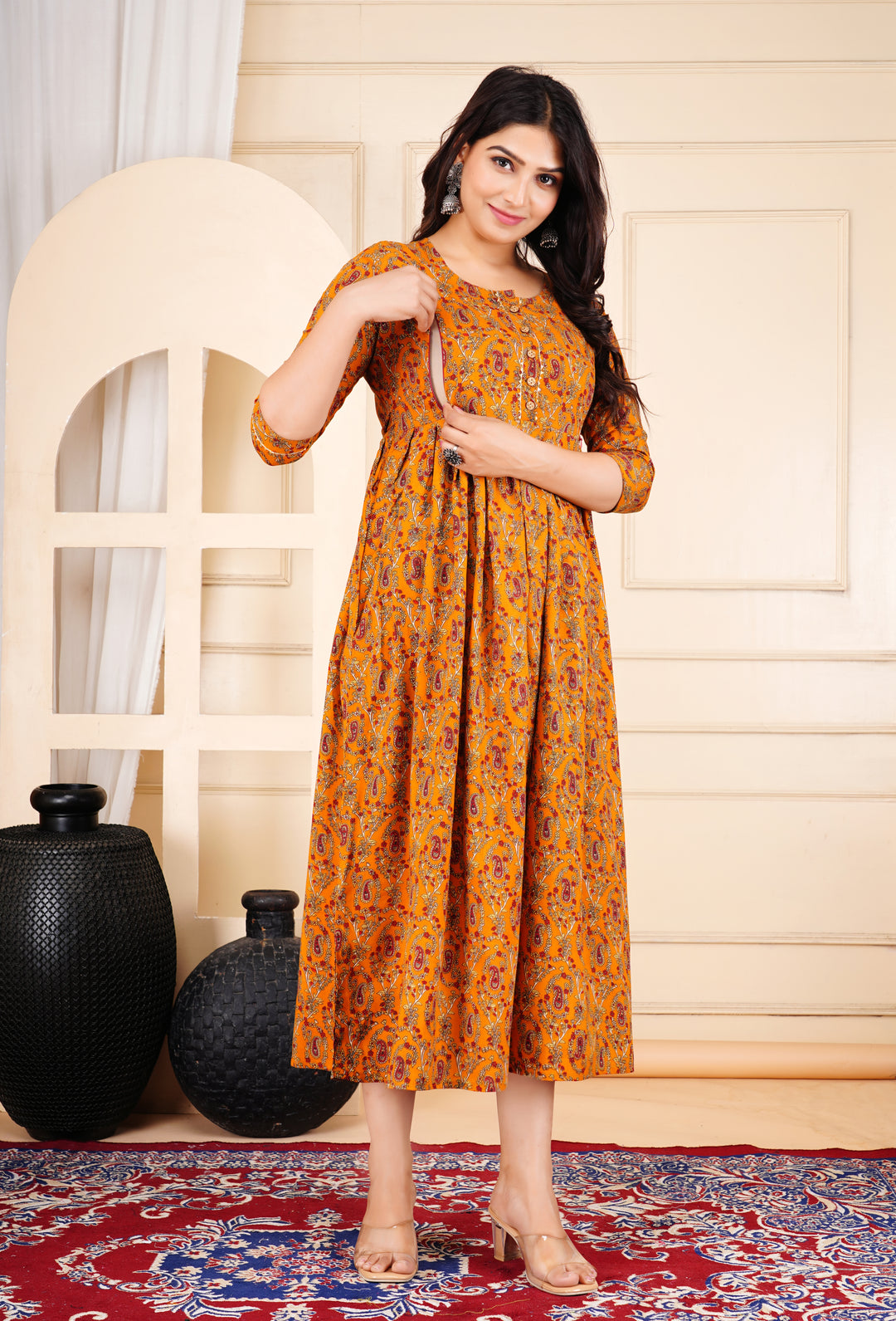 Dark Brown Floral Print Maternity Dress