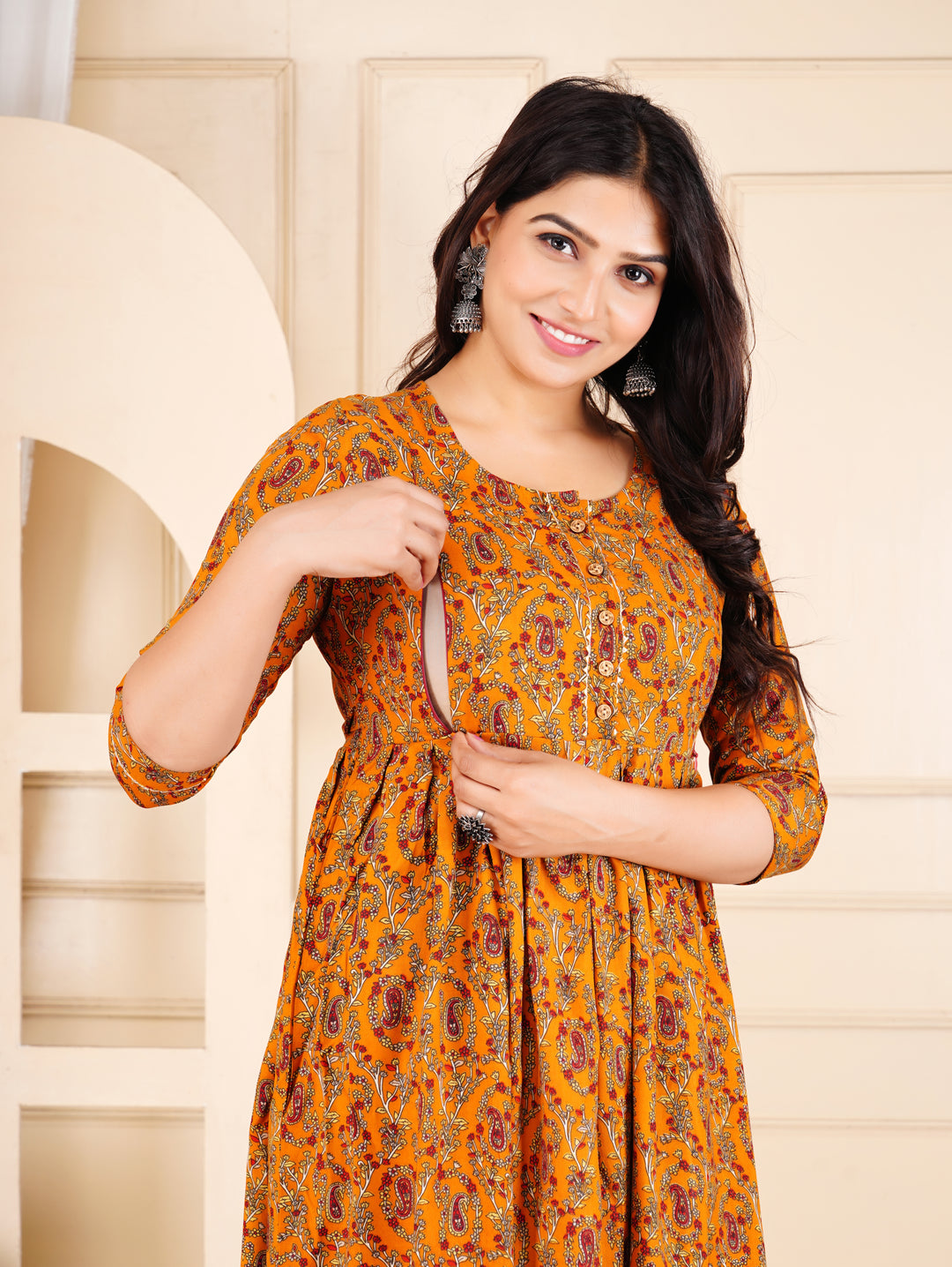 Dark Brown Floral Print Maternity Dress