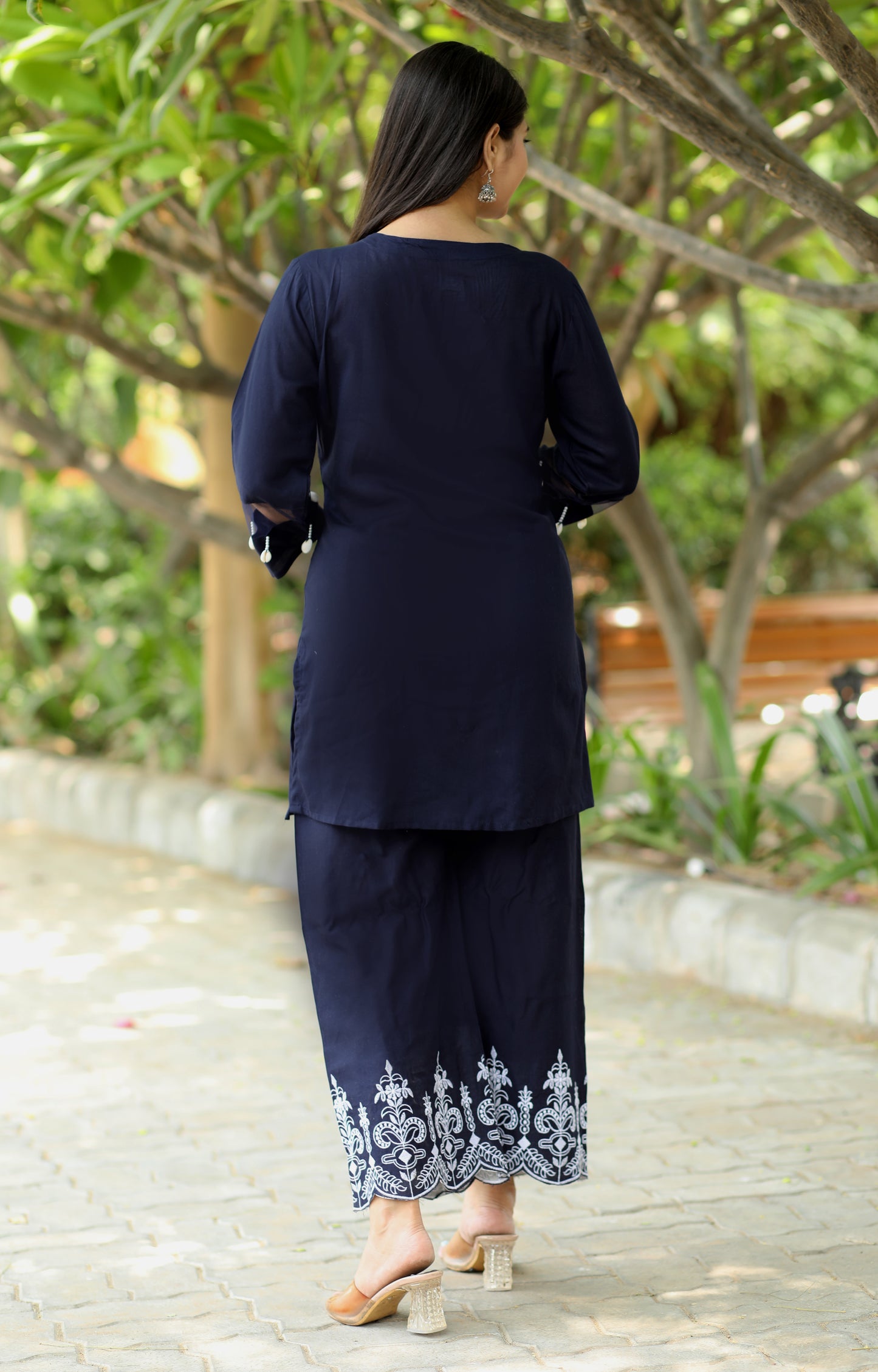 Black Embroidered Co-Ords with Silver Moti Work