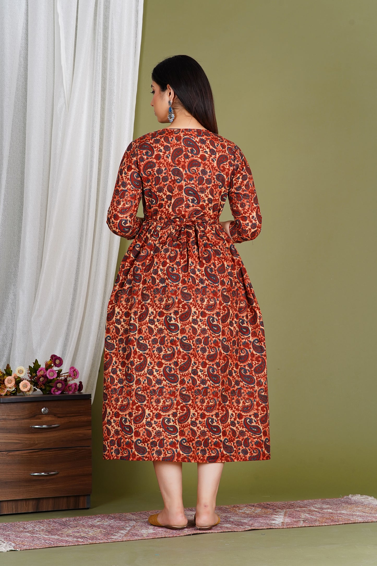 Dark Brown Floral Print Maternity Gown