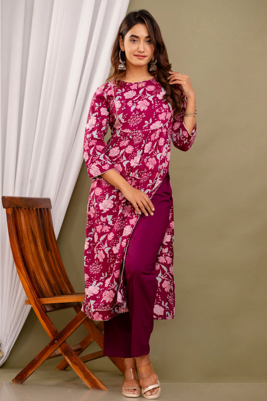 Floral Printed Cotton Kurta set by Piroki Jaipur