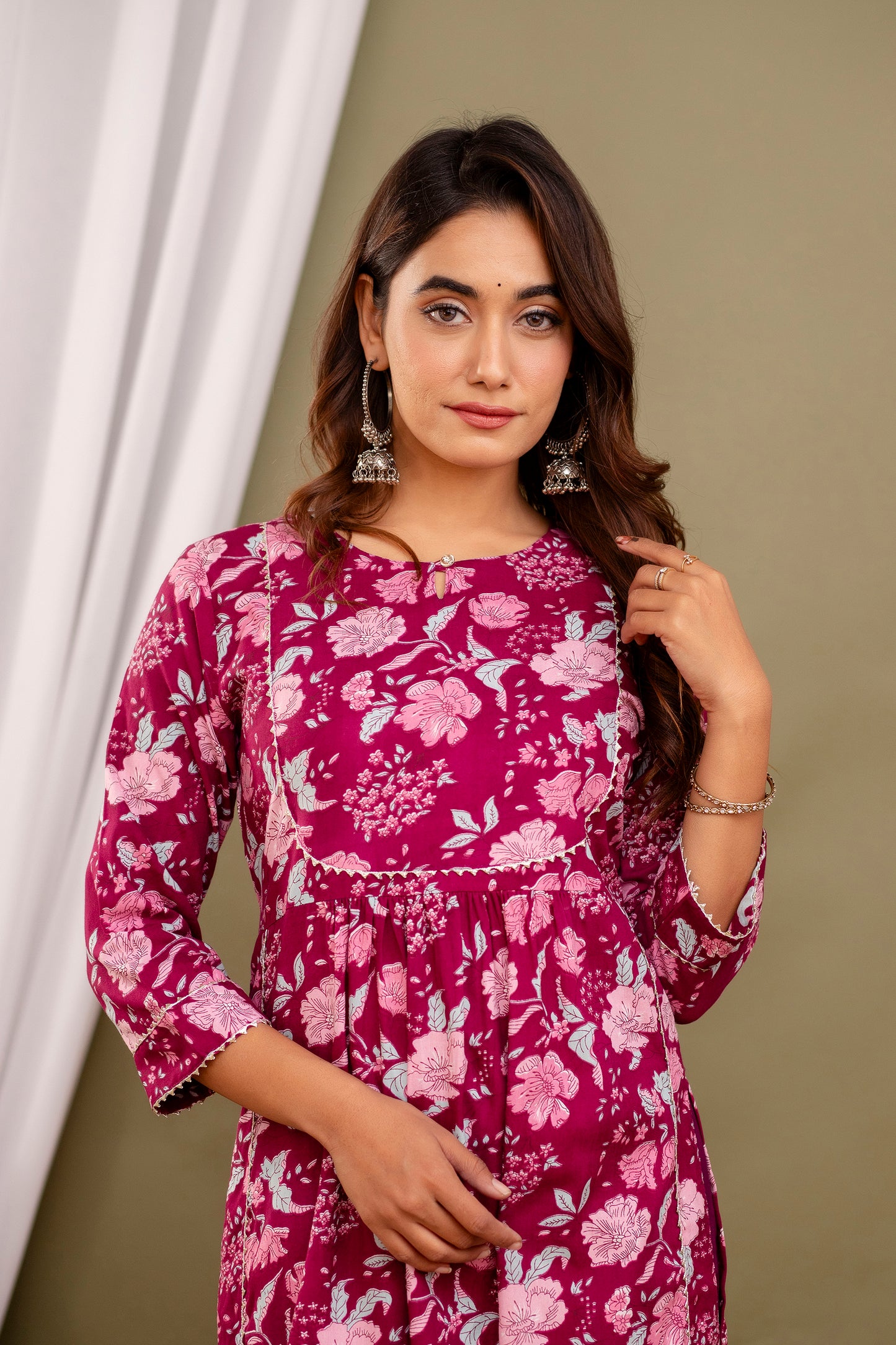 Women's BASE MAROON WITH LESS WORK Floral Printed Rayon Kurta And Pant Set