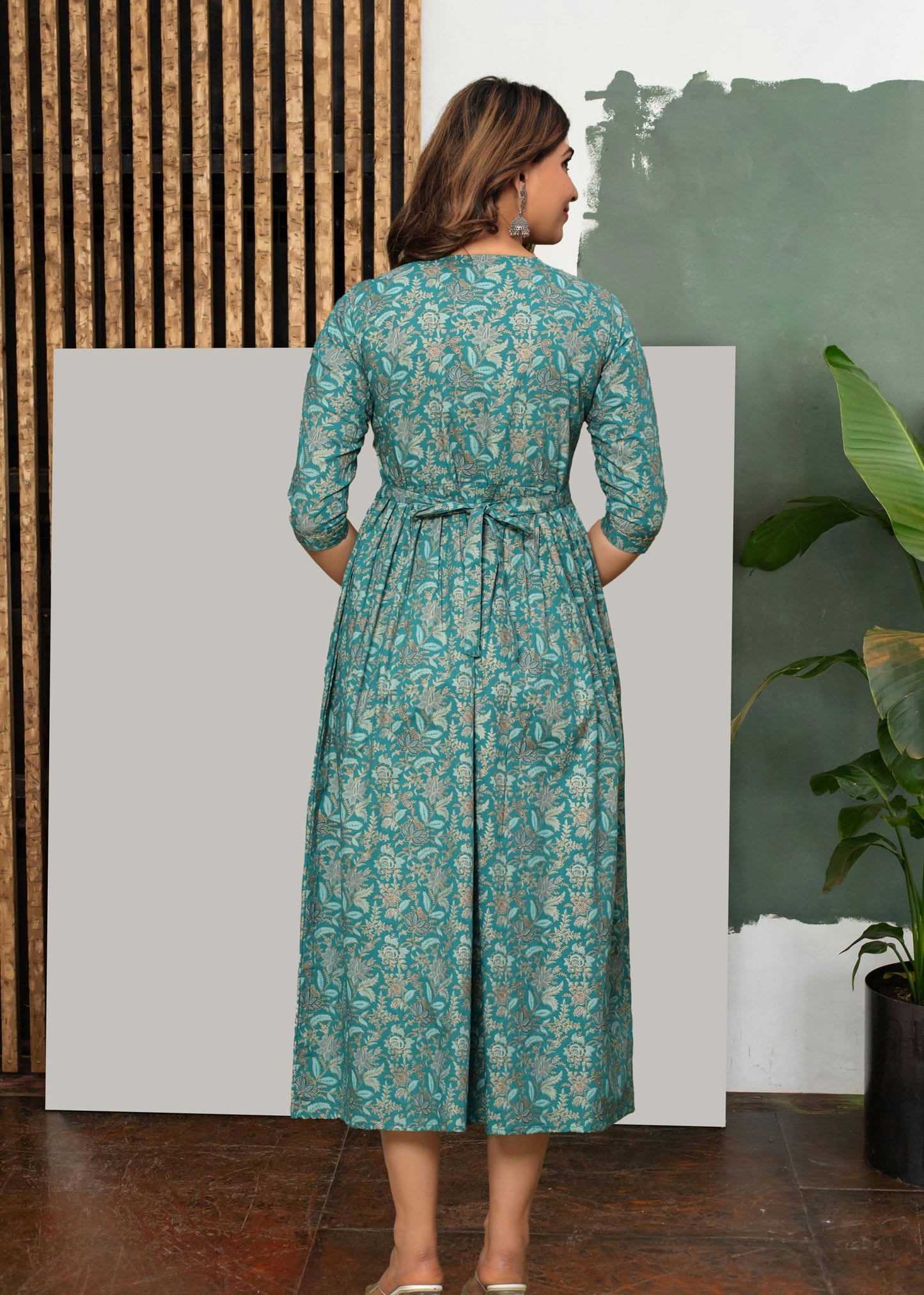 Rama Green Cotton Floral Pregnancy Gown