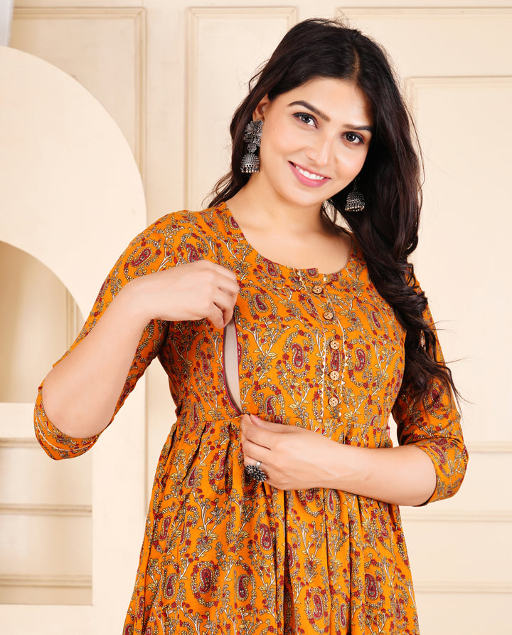 Dark Brown Floral Print Maternity Dress